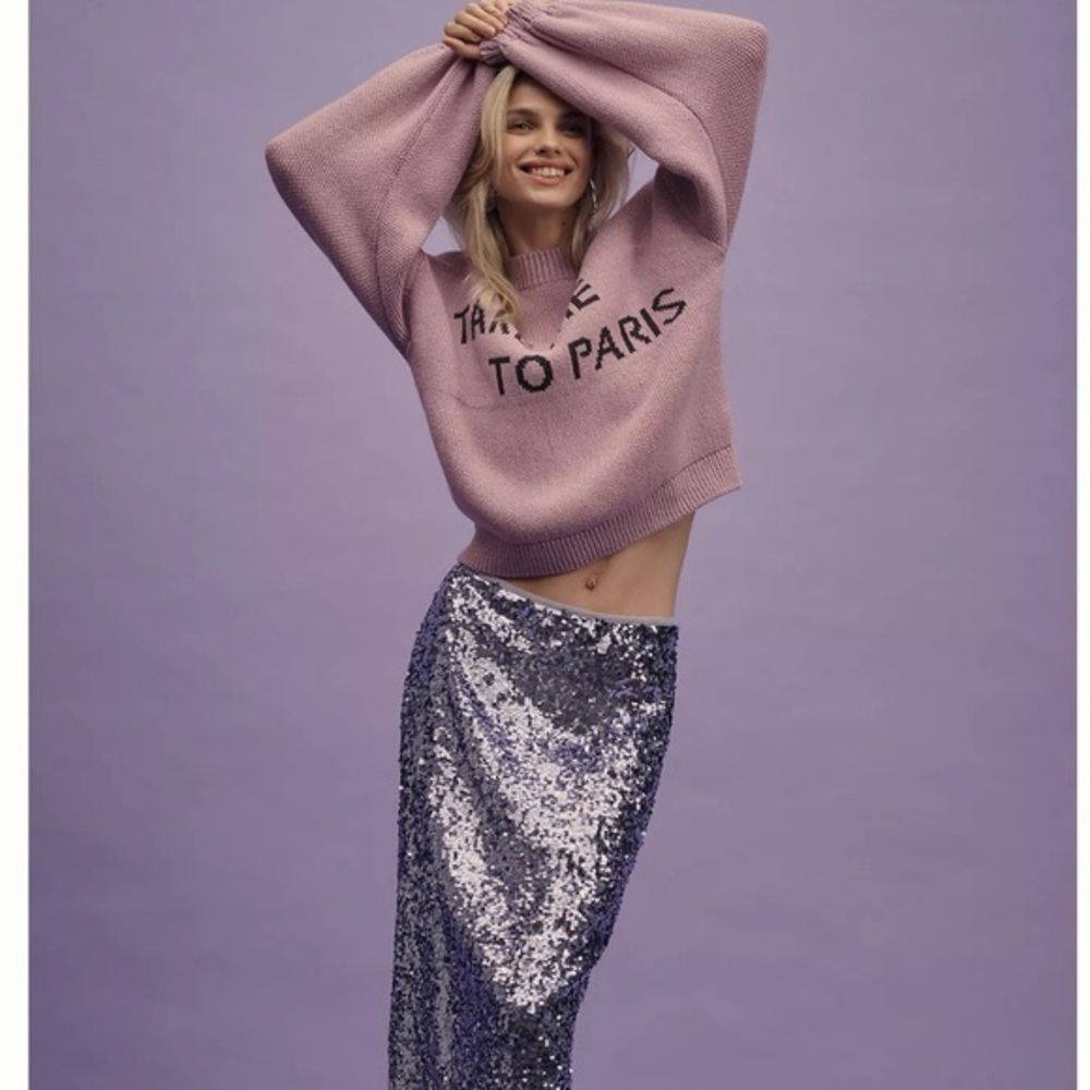 NWT Anthropologie Lavender Pink 'Thanks to Paris' Crewneck Sweater